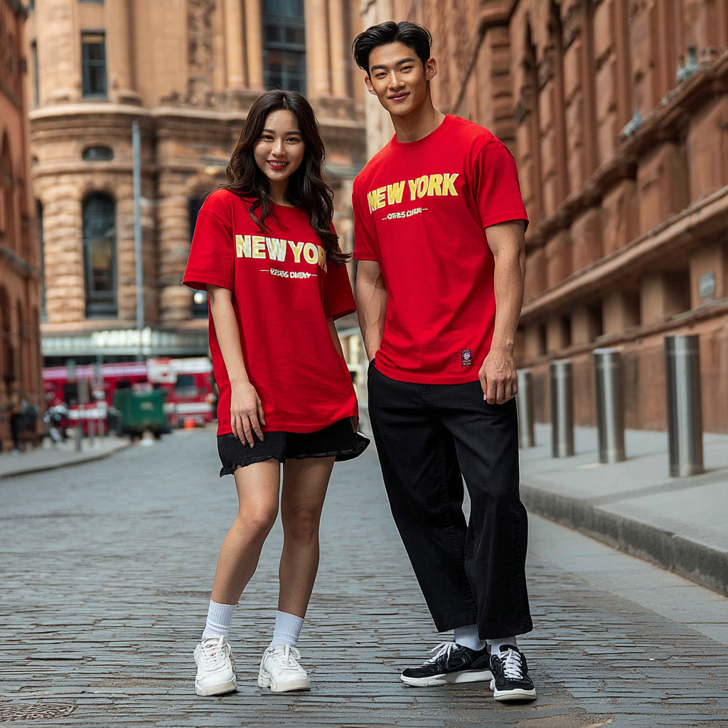 GM DESIGNS - เสื้อยืดคอกลมชาย อัดรีดกลางอก รุ่นNewYork ผ้าคอตตอน นุ่มสบาย ผู้ชายและผู้หญิง GM1735/1