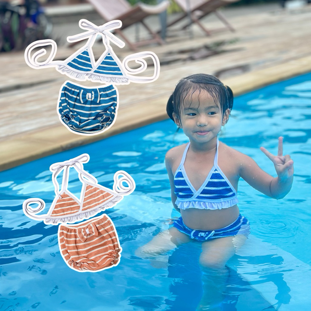 ชุดบิกินนี่เด็กว่ายน้ำ ลายดอกไม้ ขนาดเดียวสำหรับ8-12กิโล - รูปที่ 6