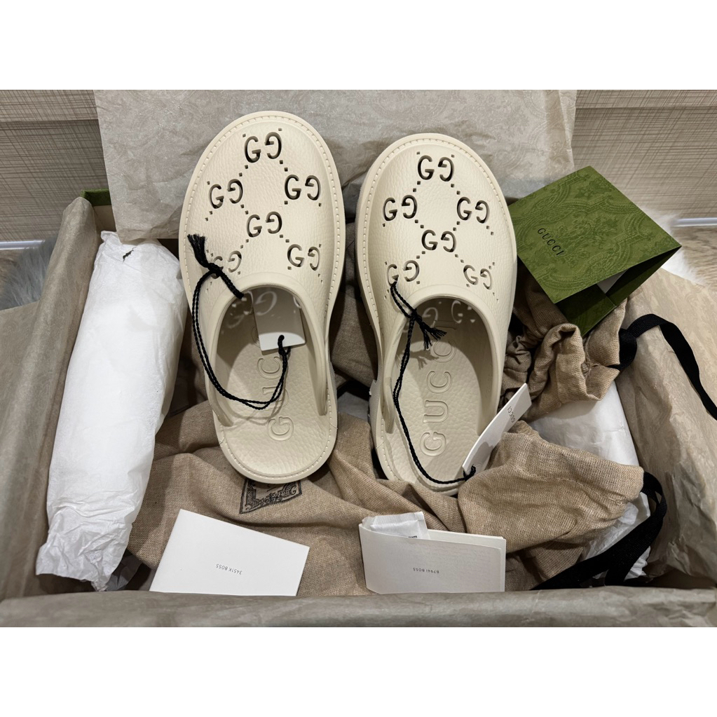 ของแท้ 100% New gucci rubber platform sandals รองเท้า ส้นสูง รุ่นยอดฮิต รองเท้าแตะ