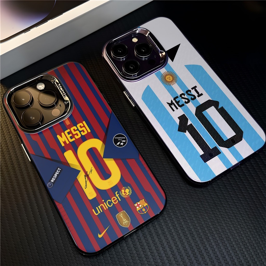 ฟุตบอล Messi สําหรับ iPhone 17 Pro Max 16 15 11 7plus 14 12 13 แฟชั่นชุบโลหะCool Creativeแบรนด์อินเทรนด์ซิลิโคนนุ่มกรณี