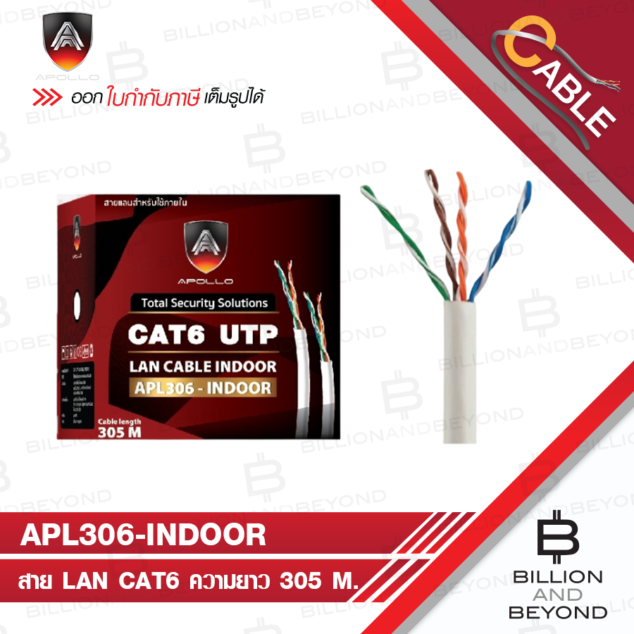 APOLLO APL306 / APL306-INDOOR สาย LAN CAT6 สำหรับใช้ภายใน ความยาว 305 M. สายสีขาว BY BILLION AND BEY