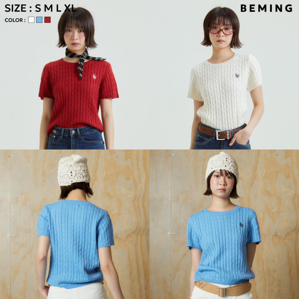Bemingtop1030(S-XL)-BMG Short Sleeve Knit – เสื้อไหมพรมลายเปียแขนสั้น ที่ใส่ง่าย