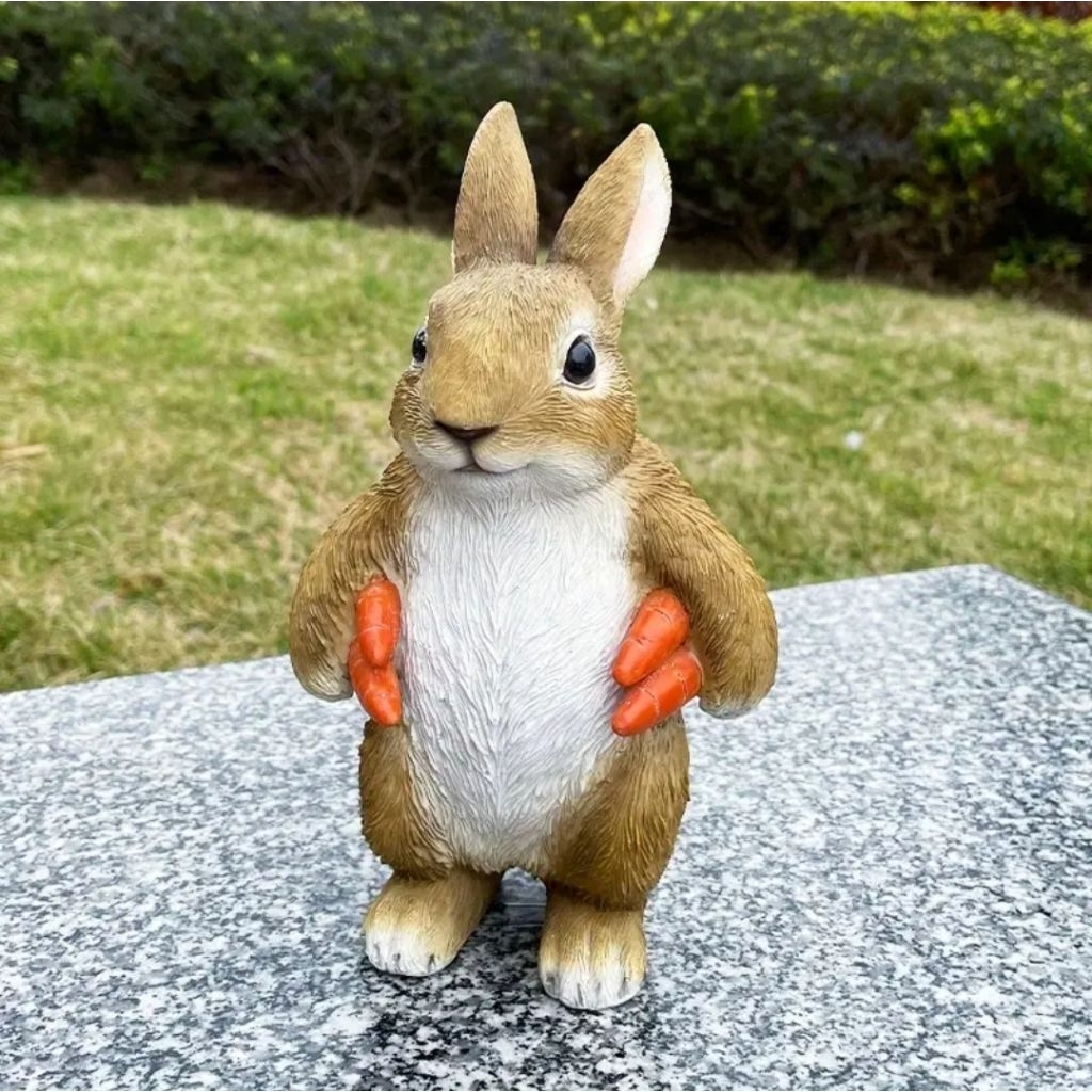 (พร้อมส่งอยู่ไทย) Size S  สูง15cm.กระต่ายแครอทในสวนขนาดเล็ก วัสดุเป็นเรซิ่นแข็งแรง ใช้สำหรับตกแต่งสวน ในห้องออฟฟิศ คาเฟ่