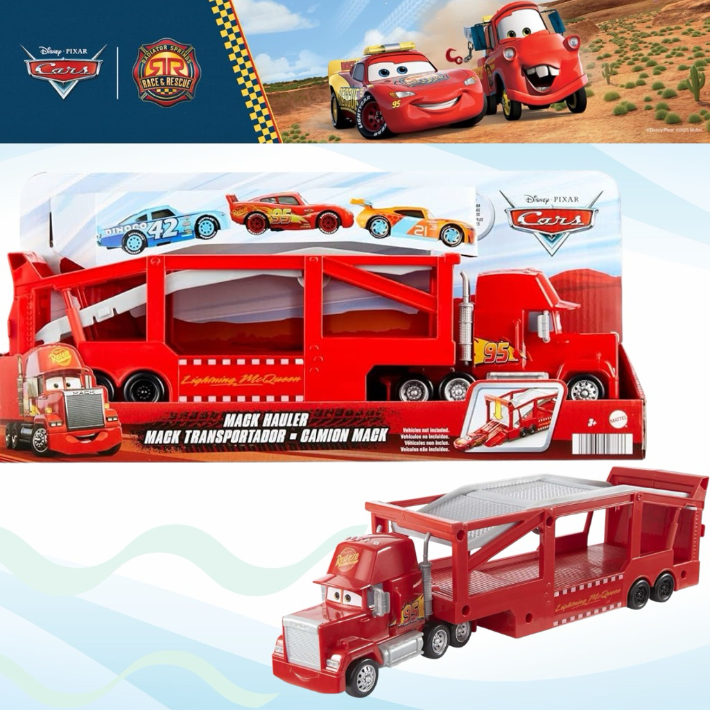 Mattel Disney and Pixar Cars Mack Hauler, 13-inch Toy Transporter Truck with Ramp & Carry Storage fo