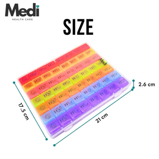 Medi ตลับยา 7 วัน 56 ช่อง สีตรงวัน สกรีนภาษาไทย แยกก่อน-หลังอาหาร ก่อนนอน ถอดแยกได้ วัสดุ Food grade