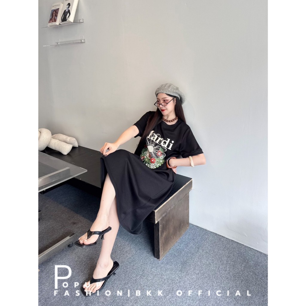 POP UP ชุดเดรสผ้ายืดแมงโก้สุดเก๋ ลายดอกไม้ ทรงคอกลม ฟรีไซส์ ใส่ง่าย แมทช์ได้ทุกสไตล์ - รูปที่ 6