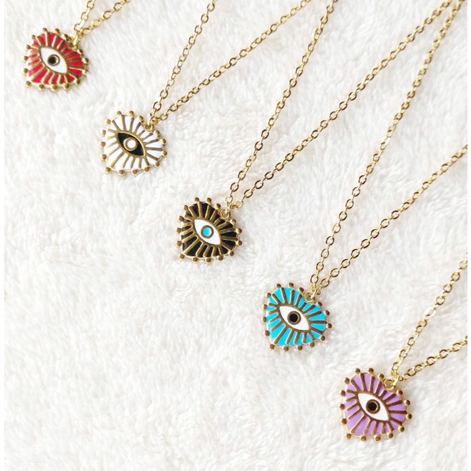 สร้อยคอ สแตนเลส ชุบทอง 🧿 Evil eye หัวใจ (ใส่อาบน้ำได้)
