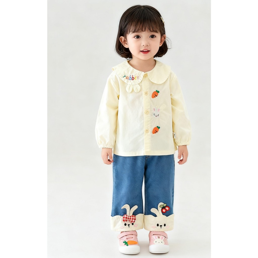 NT Baby - 151 (บริการส่งด่วนกรุงเทพฯ) ชุดเสื้อ-กางเกงยีนส์ลายกระต่าย แครอทน้อยน่ารัก