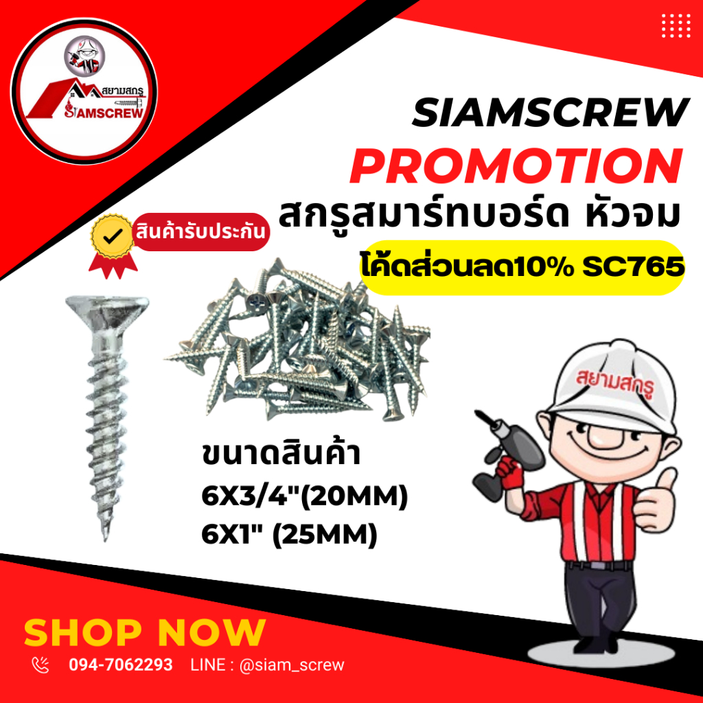 สกรูยิงแผ่นสมาร์บอร์ด สกรูหัวจม (100ตัว)