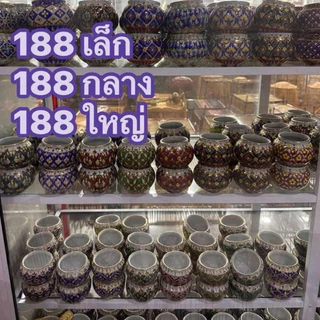 แก้วน้ำนกลายเบญจรงค์ 1 คู่ คละสีคละลาย เลือกขนาด