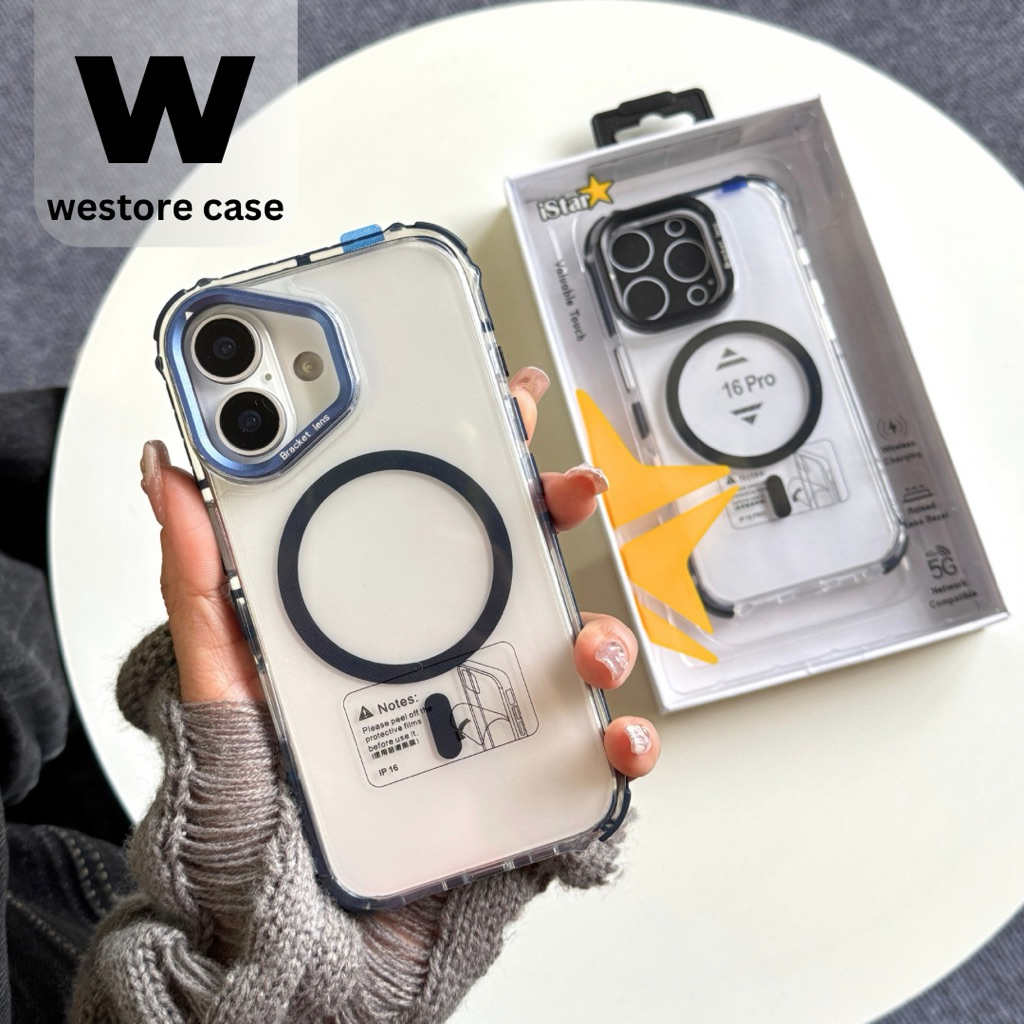 Case Magnetic เคสใสแม่เหล็กชาร์จ กล้องตั้งได้สำหรับรุ่น Samsung และไอโฟน 13- 17promax S23U-S25Ultra