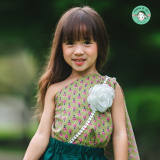 [พร้อมส่ง🇹🇭] สไบเด็ก สำเร็จรูป ลายบัวน้อย [24M-12Y] ชุดไทยเด…