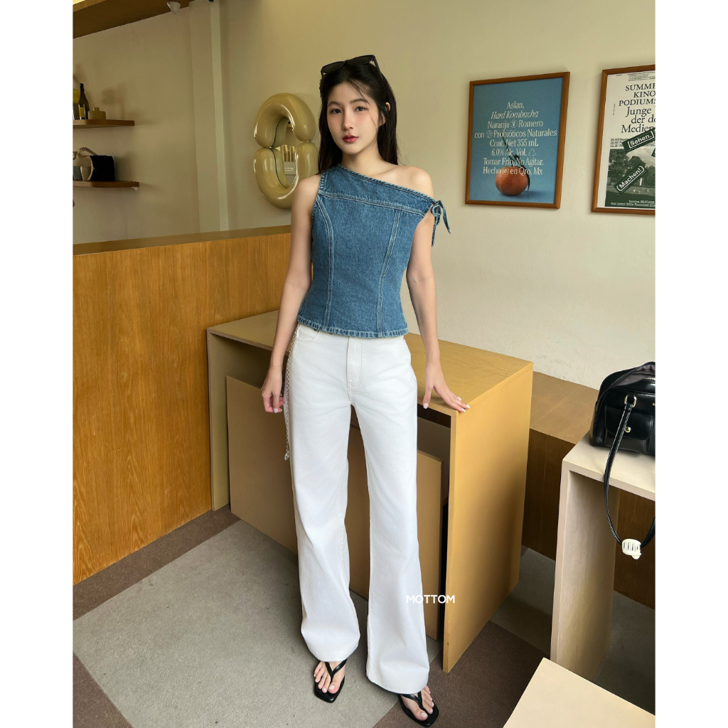 MOTTOM - BEATRICE Off-Shoulder Denim Top