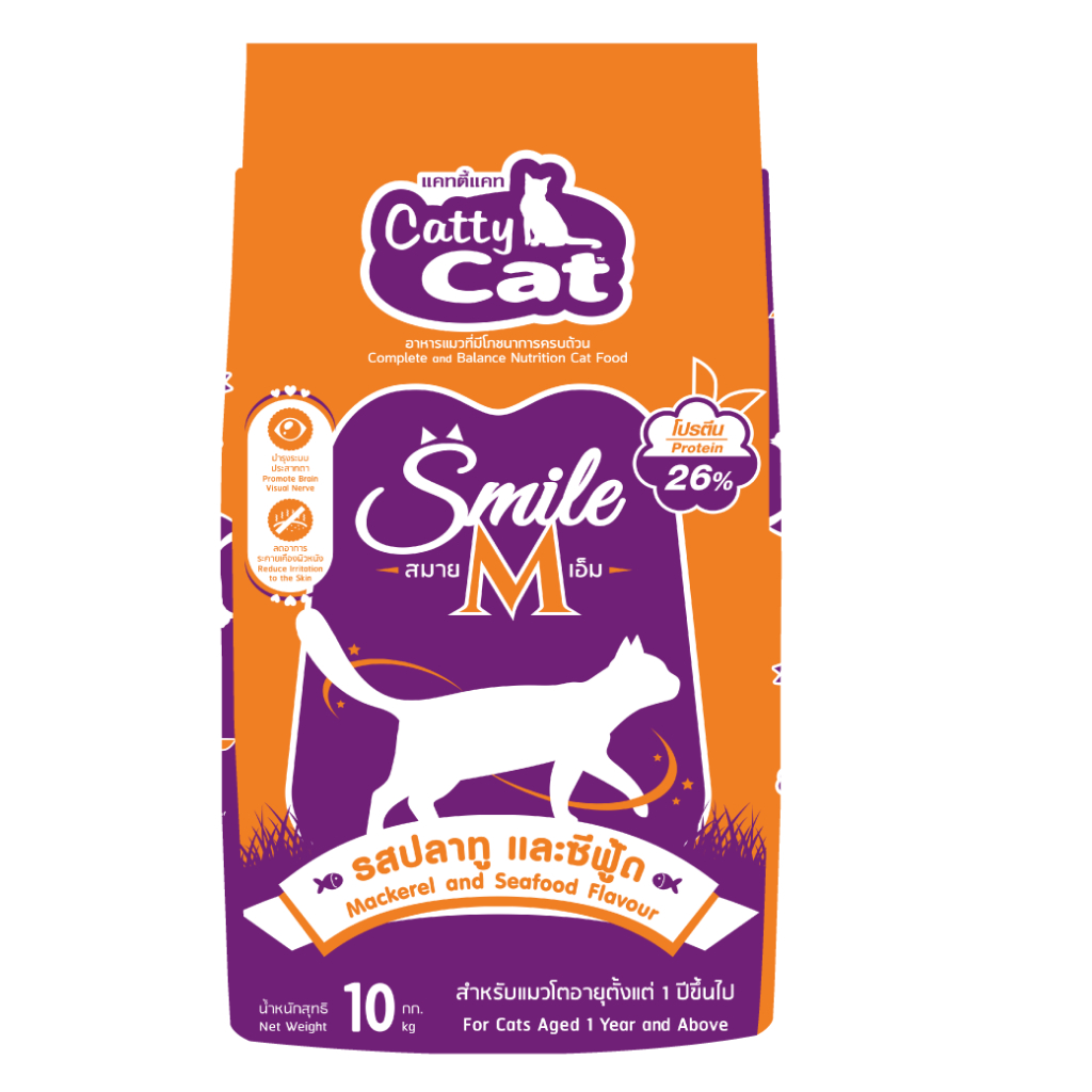 (10 Kg)อาหารแมว กระสอบ 1 mix เอ็ม สมาย FT76(ถุงส้ม) สมาย เอ็ม Catty cat Smile M รสปลาทูและซีฟู๊ด 10kg
