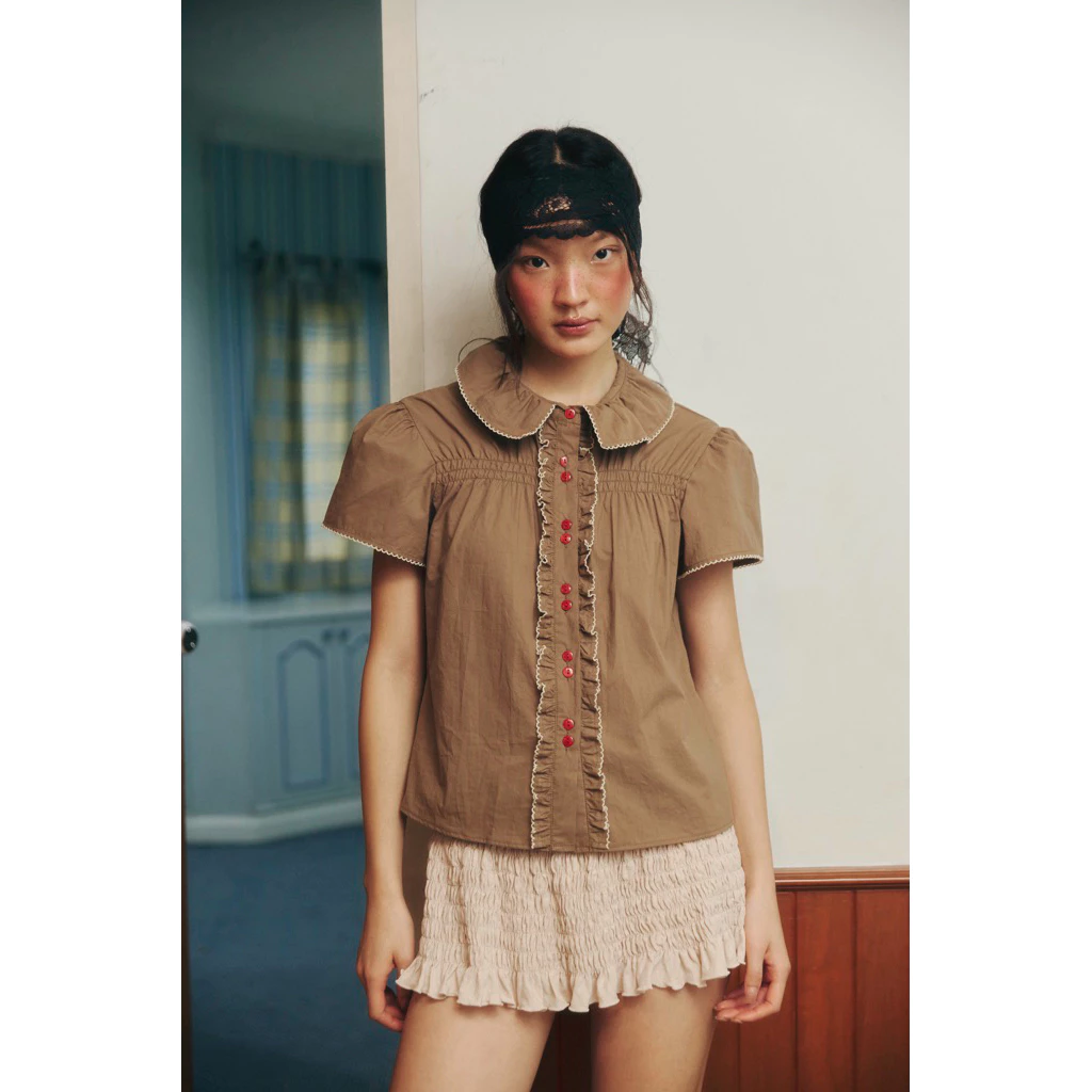 Sorin short sleeve shirt เสื้อเชิร์ตคอจีบ ผ้าcotton100%