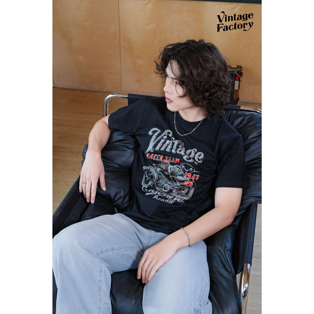 Vintage Factory เสื้อยืด (รุ่นใหม่ล่าสุด) RACER TEAM - งานสกรีน (มี 5 สี ดำ ขาว ครีม  กรม แดง) ผ้าคอตตอนแท้ 100% พร้อมส่