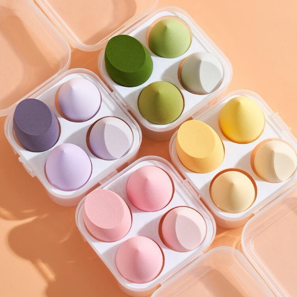 ส่งฟรี/แท้ ยกกล่อง! 4 ชิ้น ฟองน้ำ​เกลี่ยรองพื้น ฟองน้ำแต่งหน้า ฟองน้ำไข่​ พัฟ เกลี่ยรองพื้น ได้เนียนกริบ มาพร้อมกล่อง