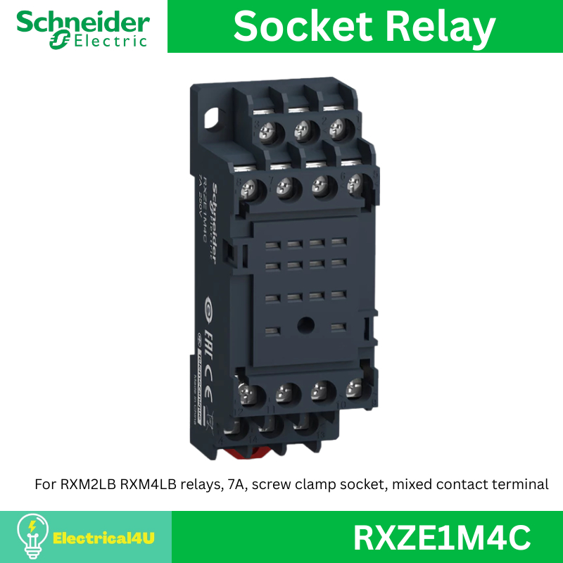 Schneider Electric RXZE1M4C Socket Relay ซ็อกเก็ตรีเลย์ 4 คอนแทค 7A สำหรับรีเลย์รุ่น RXM4LB***