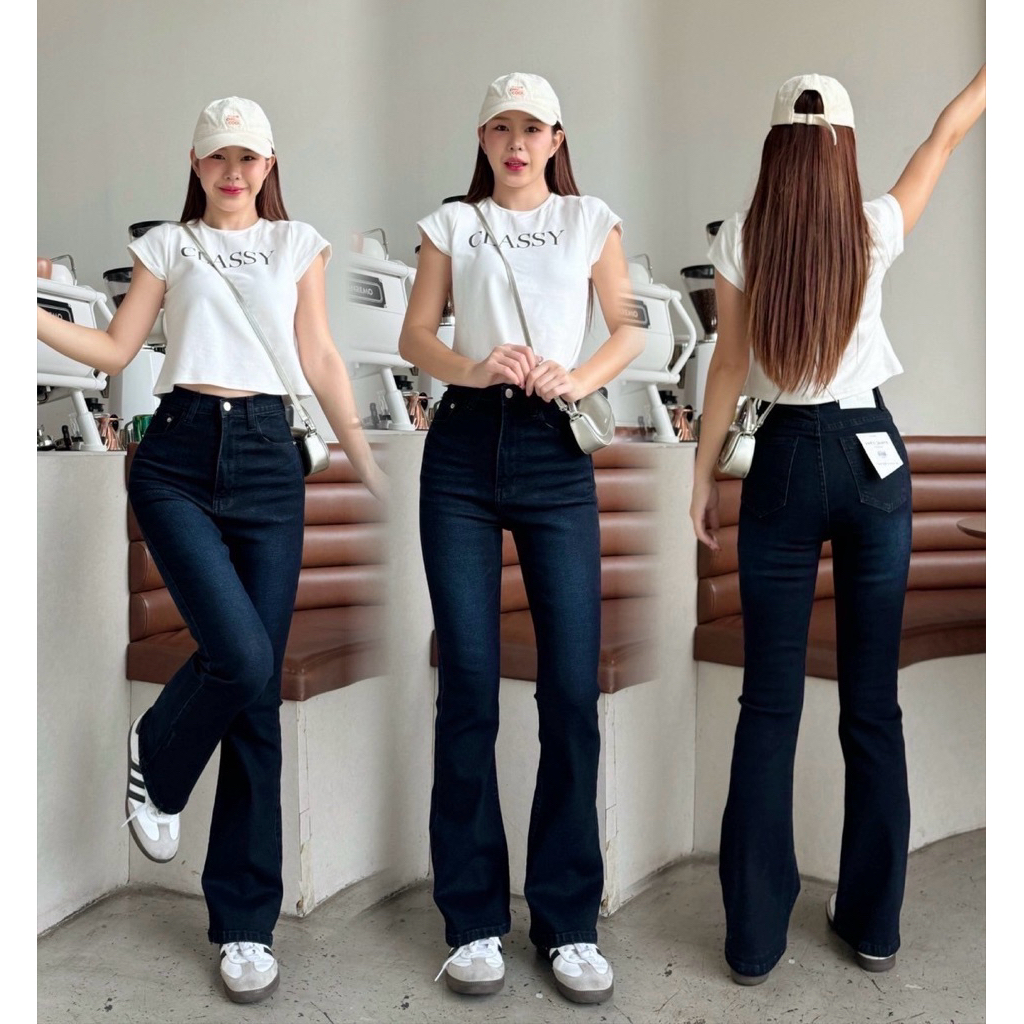 กางเกงยีนส์ขาม้า สีSmoky Black เอวสูง ผ้ายืดใส่สบาย ขาดูยาว สูง พรางหุ่นสวย