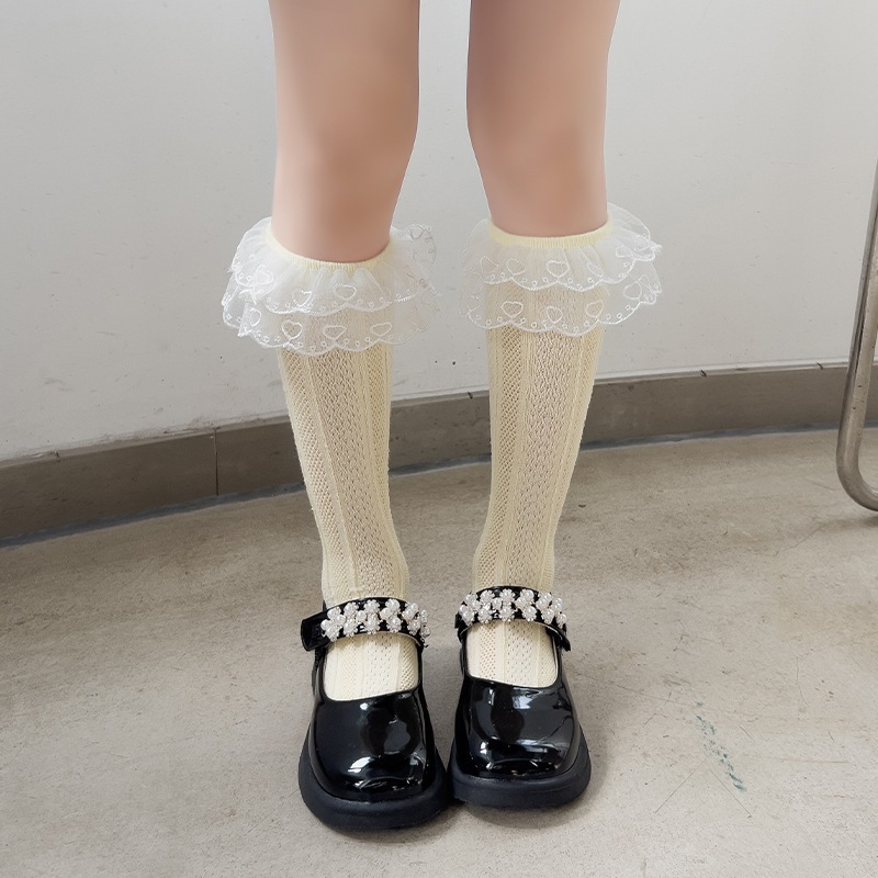 ถุงเท้าลายขอบลูกไม้ ถุงเท้ายาวเด็กผู้หญิง เนื้อนุ่ม ยืดได้ พร้อมส่ง - รูปที่ 4