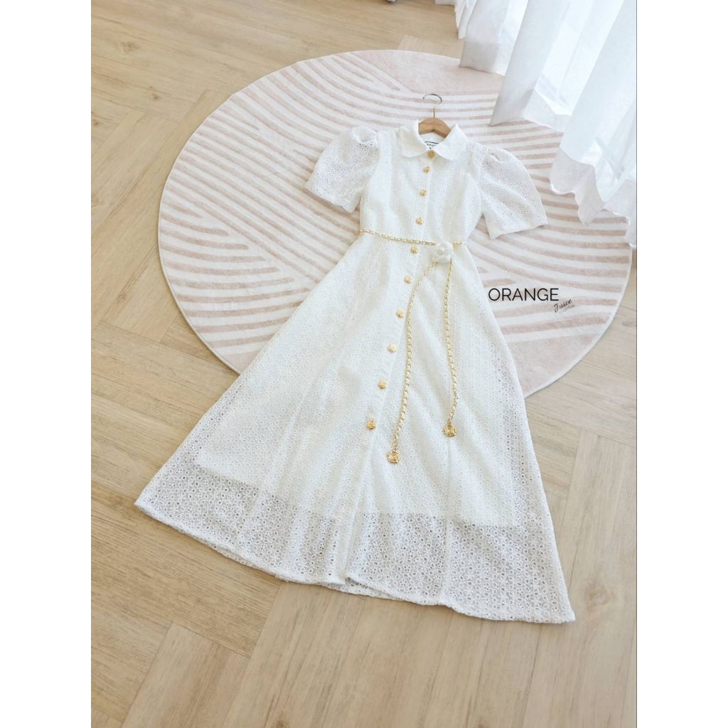 ครบไซซ์ S-5XL❗เดรสลูกไม้ขาวสวยหรู!!! Maxi Dress เดรสสีขาวผ้าลูกไม้กระดุมหน้า+เข็มขัดโซ่ งานป้าย Orange Juice ราคา ถูกที่สุด ดีลบีเคเค แกลเลอรีภาพที่ 6