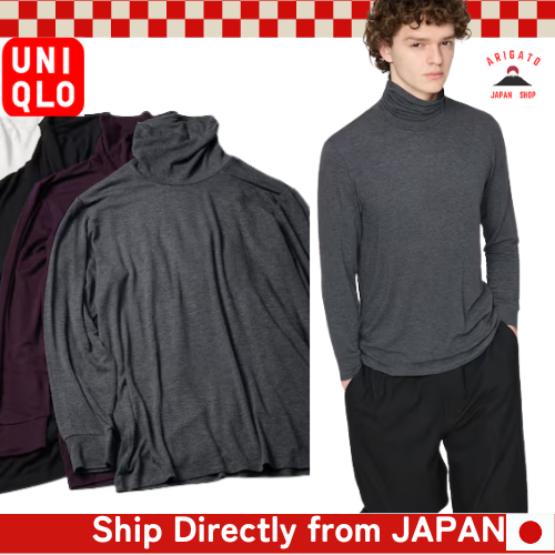 UNIQLO Men's Extra Warm HEATTECH Cashmere Blend Turtleneck T-Shirt / 9-inch Sleeve [ส่งตรงจากประเทศญ