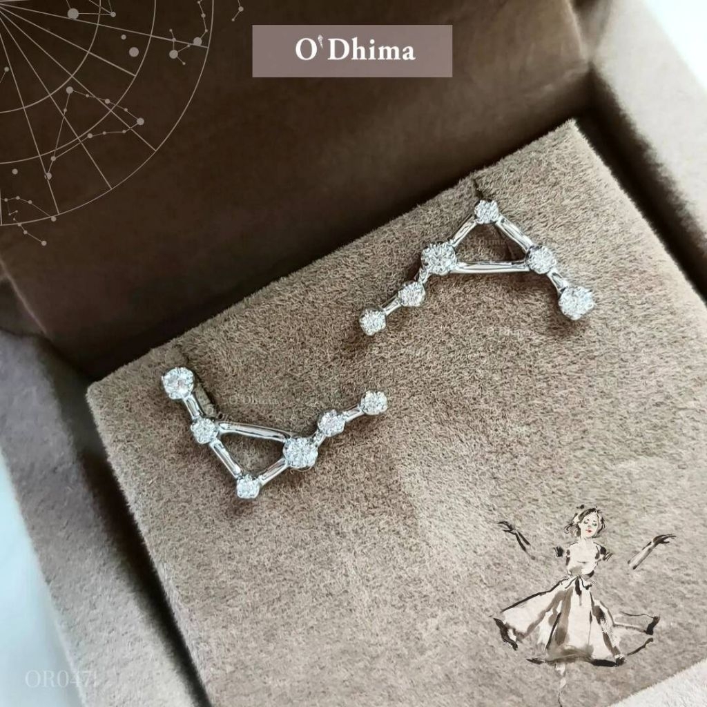 O'Dhima ต่างหูเพชร Zodiac Libra Sep23-Oct22 (ราศีตุลย์)ทองขาว18K OR0471