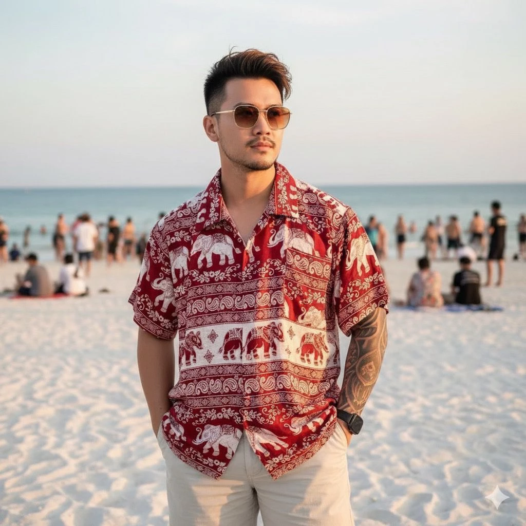เสื้อคอฮาวายลายช้าง อก 44/46/48 คละลาย thumbnail 4
