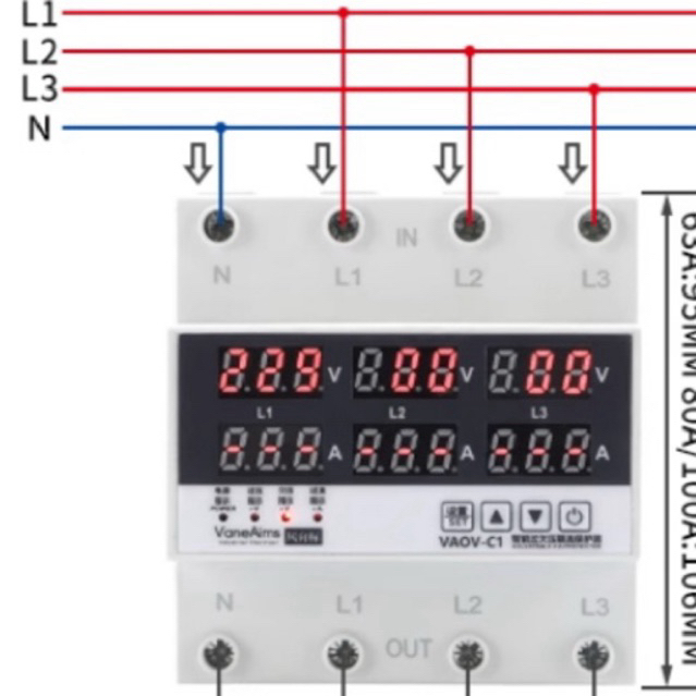 ชิโนทามเมอร์ 100A 380v 3เฟส 4สาย Shino timer ตัวป้องกันไฟAC ไฟตก ไฟเกิน กระแสเกิน แสดงค่า Volt /Amp