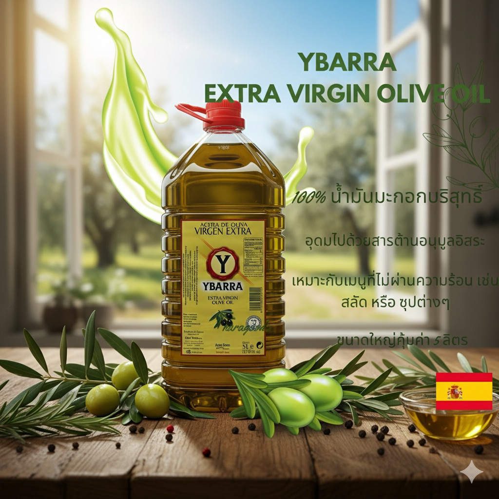 น้ำมันมะกอก EXTRA VIRGIN OLIVE OIL ยี่ห้อ YBARRA 5 Ltr. 5 ลิตร.