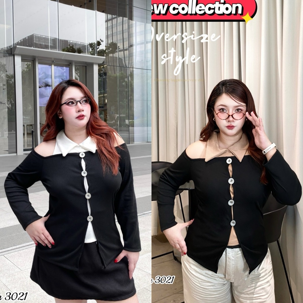 /TB/ เสื้อตัวยาวคอปก สาวอวบ มีไซส์อก40-50  ทรงคาร์ดิแกน ผ้าไหมพรมเว้าไหล่ ดีเทลแต่งกระดุมหน้า น่ารักมาก #พลัสไซส์