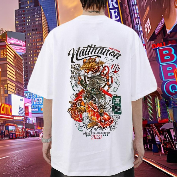 Natthanon 2024 ฟอร์จูน เบนซ์ เสื้อไทเกอร์พิมพ์สองหน้า T Shirts เสื้อยืดผู้ชาย เสื้อยืดผู้ชายเท่ๆ เสื้อยืดสวยๆกําลังฮิต