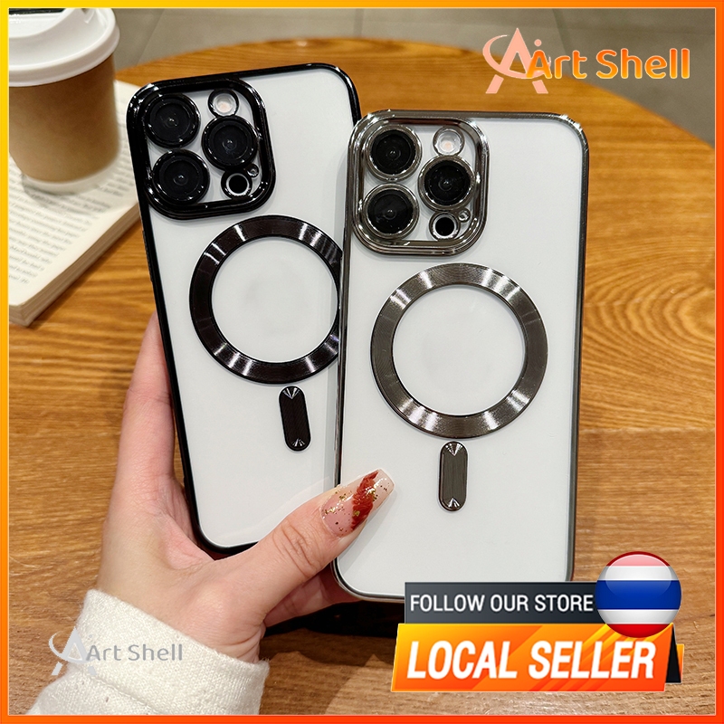 เคสชาร์จไร้สายขอบเงาพร้อมเลนส์กันกล้องในตัวสำหรับ ไอโฟน15 pro max 11 12 12pro 12proMax 13 13pro 13proMax 14promax i15
