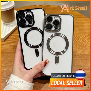 เคสชาร์จไร้สายขอบเงาพร้อมเลนส์กันกล้องในตัวสำหรับ ไอโฟน15 pro max 11 12 12pro 12proMax 13 13pro 13proMax 14promax i15