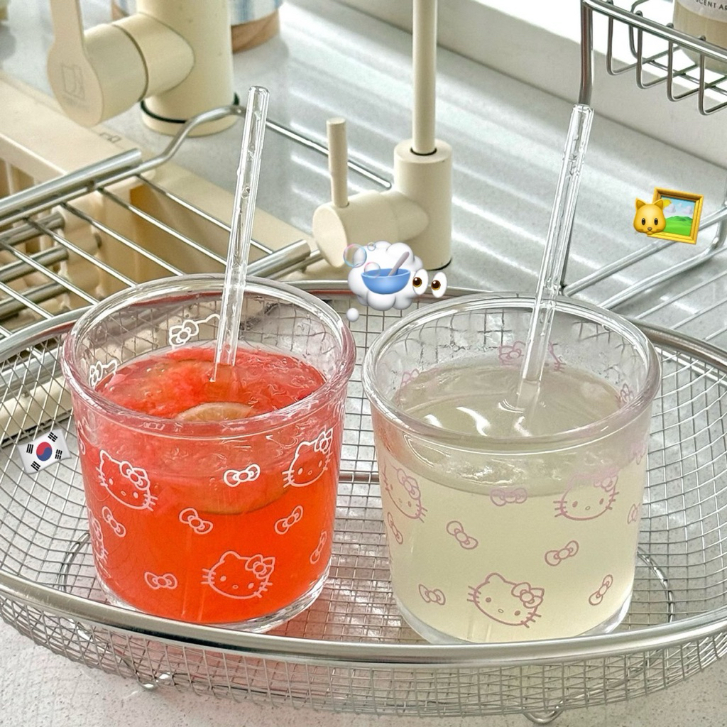 (พร้อมส่งค่ะ ) HEYHOMI—แก้วน้ำ (แก้วกระจก) ตรีม: คิตตี้ Kitty "ของจริงใบใหญ่ไม่เล็กเลยน๊าาา"