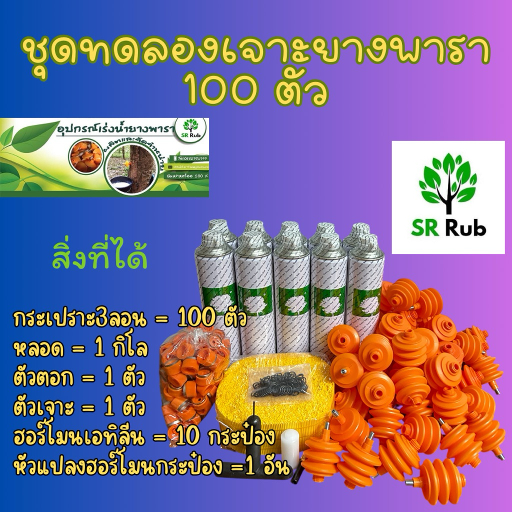 ชุดทดลองเจาะยางพารา 100 ตัว/100ต้น ไม่รั่วซึม รับประกันทุกตัว