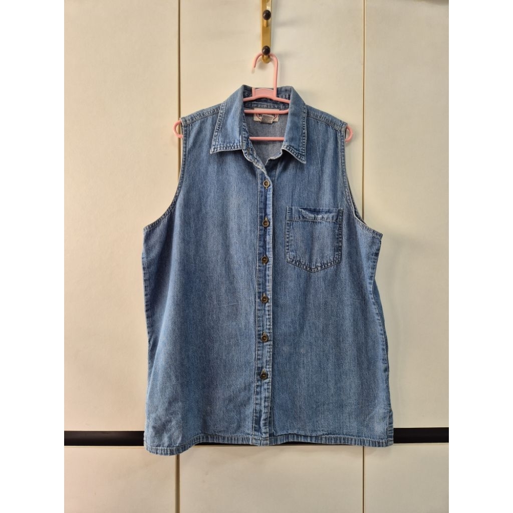 2nd Beth & Me เสื้อผ้ายีนส์ คอปก กระดุมหน้า ไม่มีแขน