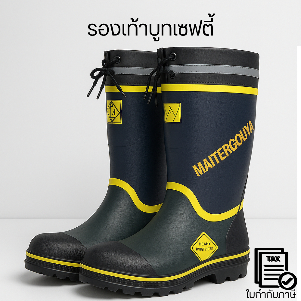 รองเท้าบูทเซฟตี้ กันกระแทก กันน้ำ กันฝน หัวเหล็ก รองเท้านิรภัย พื้นเหล็ก แข็งแรงและทนทานสำหรับการทำงาน