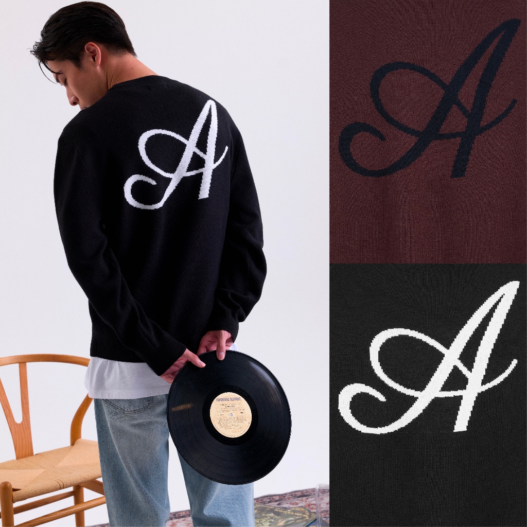 AIIZ (เอ ทู แซด) - AIIZ เสื้อสเวตเตอร์ผู้ชายคอกลมแขนยาวทอกราฟิก AIIZ Men's A Logo Sweater