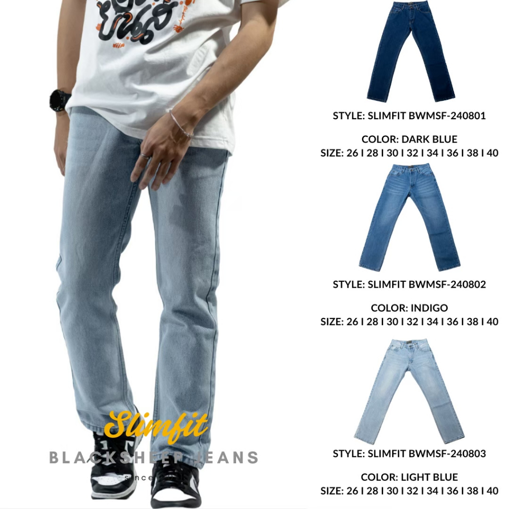 Blacksheepjeans กางเกงยีนส์ ทรงกระบอกเล็ก UNISEX สีเข้ม รุ่น BSMSF-240801