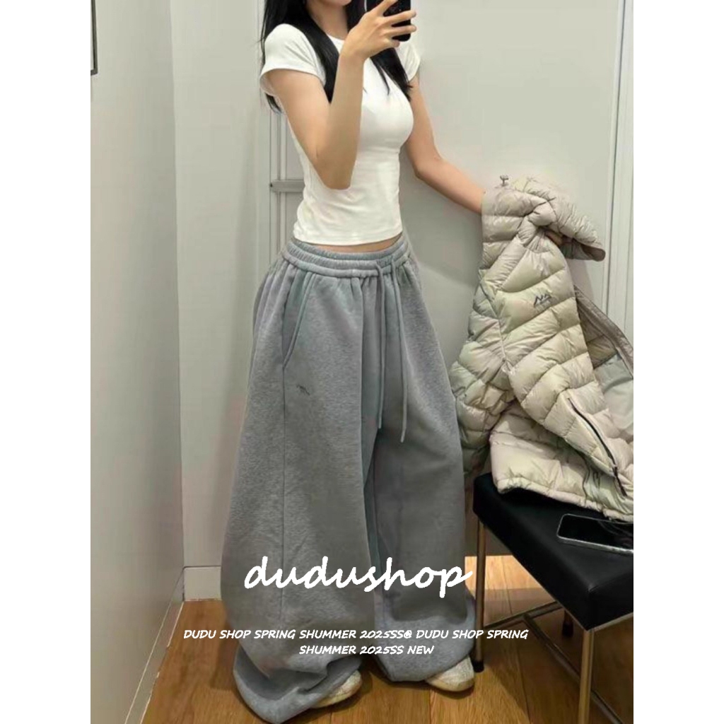 [Small embroidery, sports-style wide-leg pants]กางเกงขายาวทรงกว้างสไตล์สตรีทแดนซ์แจ๊สย้อนยุคสำหรับผู้หญิง