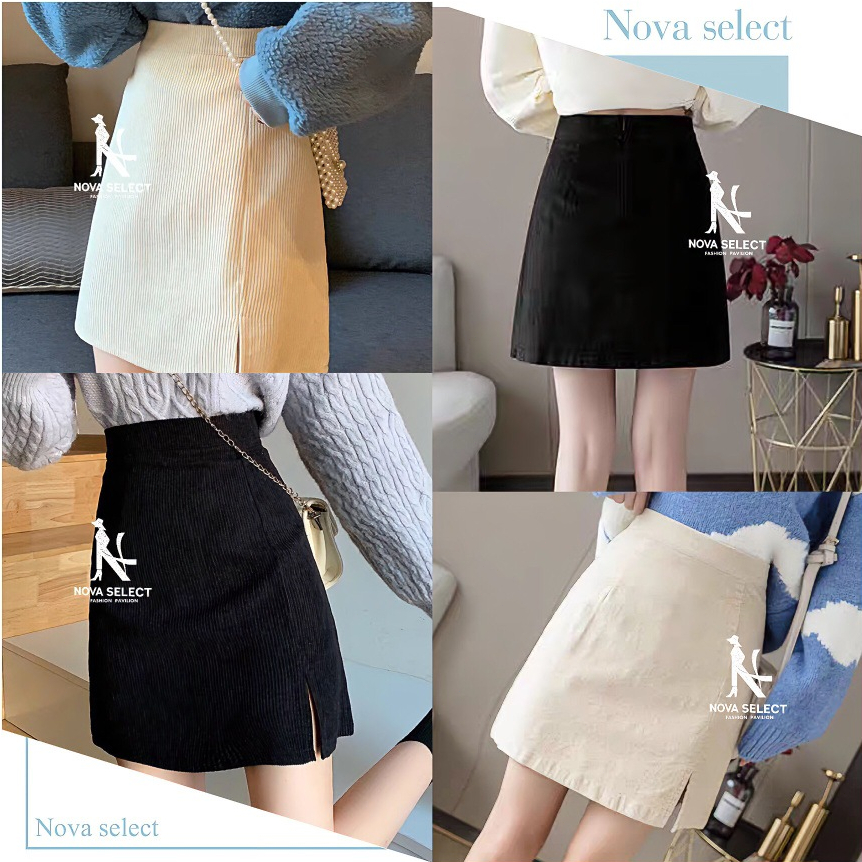 พร้อมส่งจากไทย กระโปรงลูกฟูก ผ่าข้างทรงเอสุดฮิต กระโปรงเอว Clothing Lady
