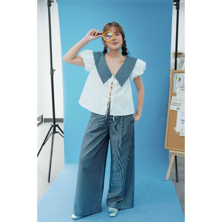 (พร้อมส่งในไทย) Striped Pants Navy - Dottie