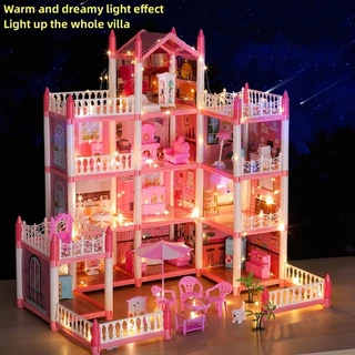 JoyToys【แถม ไฟดวงน้อย!】สุดหรู บ้านตุ๊กตา 4ชั้น 60cm（ของเล่นบ้านบาร์บี้ ของเล่นสำหรับเด็ก ของเล่นบ้าน）