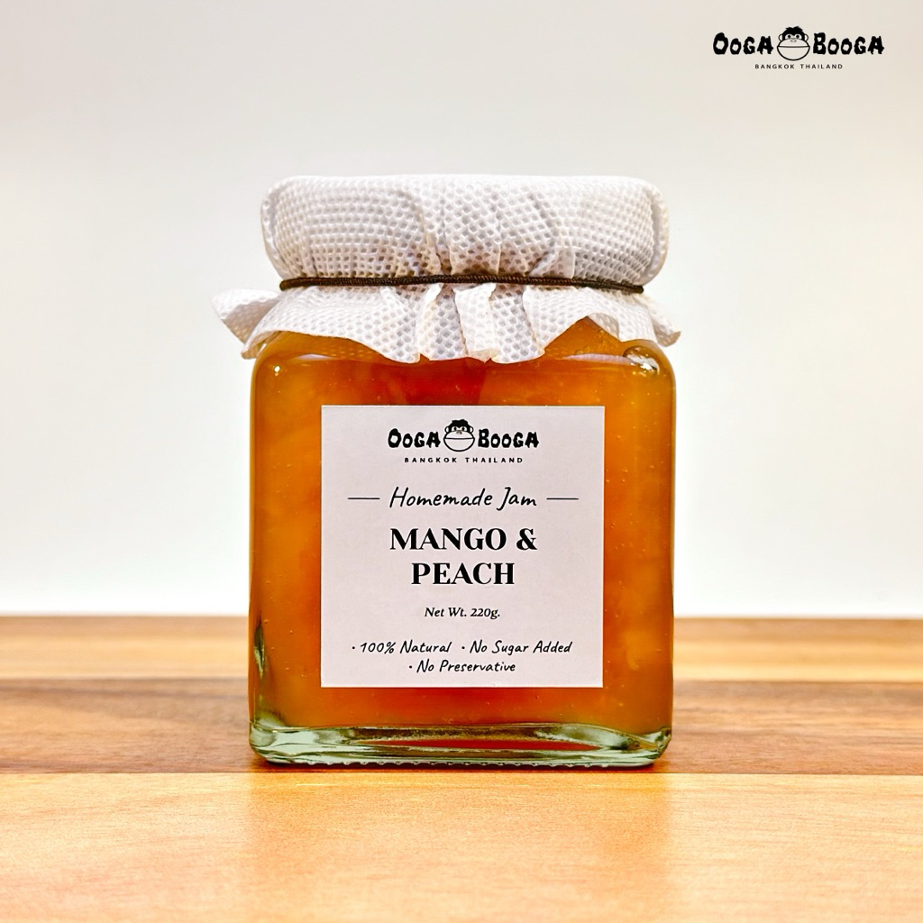 แยม มะม่วงพีช Mango & Peach Jam 220g. แยมผลไม้ ไม่เติมน้ำตาล เพื่อสุขภาพ Ooga Booga Farm