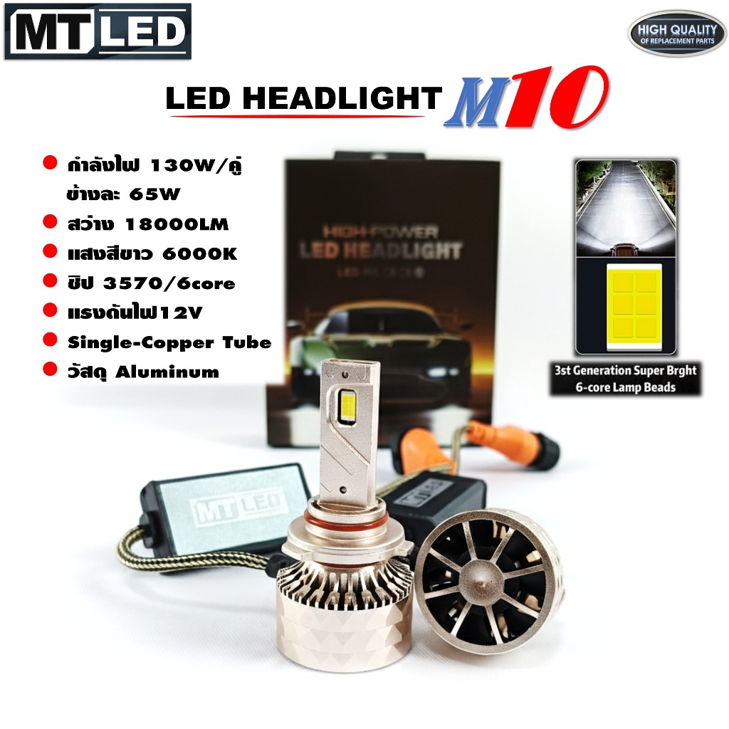 MT LED หลอดไฟหน้า รถยนต์ H4 H11 9005 9006 H7 LED 3570 แสงขาว SUPER M10 ของแท้ สว่างมาก 1คู่ * M10 *