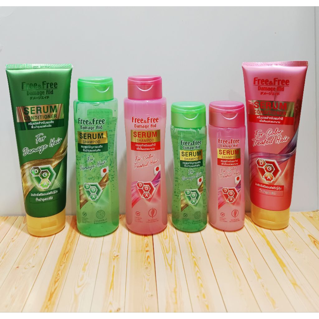 Free & Free เซรั่มแชมพูและครีมนวดผม สูตรสำหรับผมแห้งเสียและผมทำสี