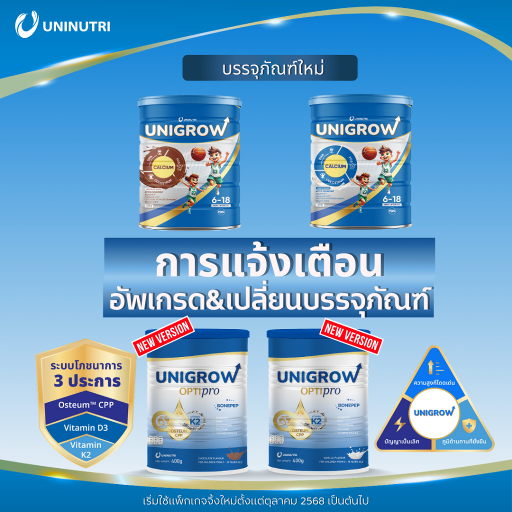 [ซื้อ4แถม2] Unigrow Optipro นมผงเสริมแคลเซียม MK7 AquaminF สำหรับเด็กโต 3-18 ปี - รูปที่ 3