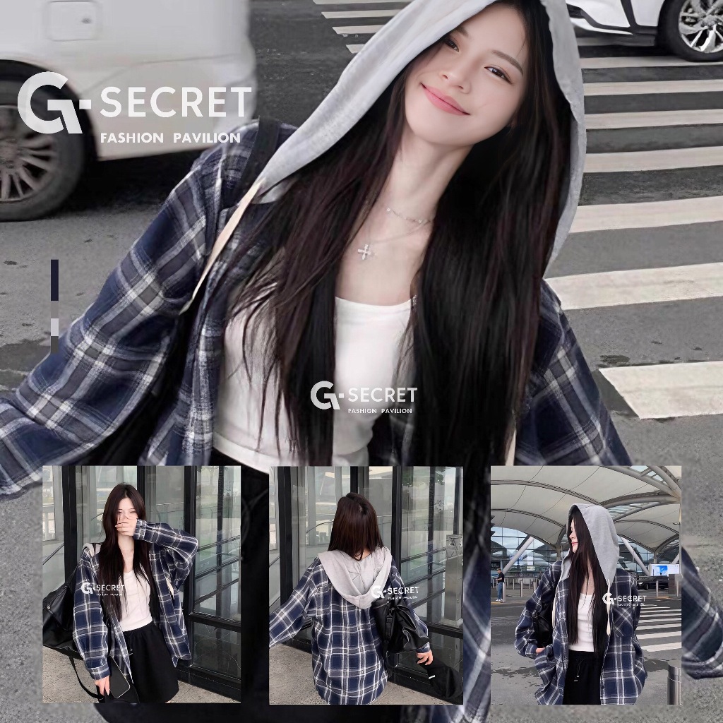 แขนยาว ลายสก็อต สไตล์เกาหลี สำหรับผู้หญิง เสื้อแขนยาว มีฮู้ด ลายสก็อต เสื้อคลุมเท่ห์ ผ้าใส่สบาย Clothing Lady