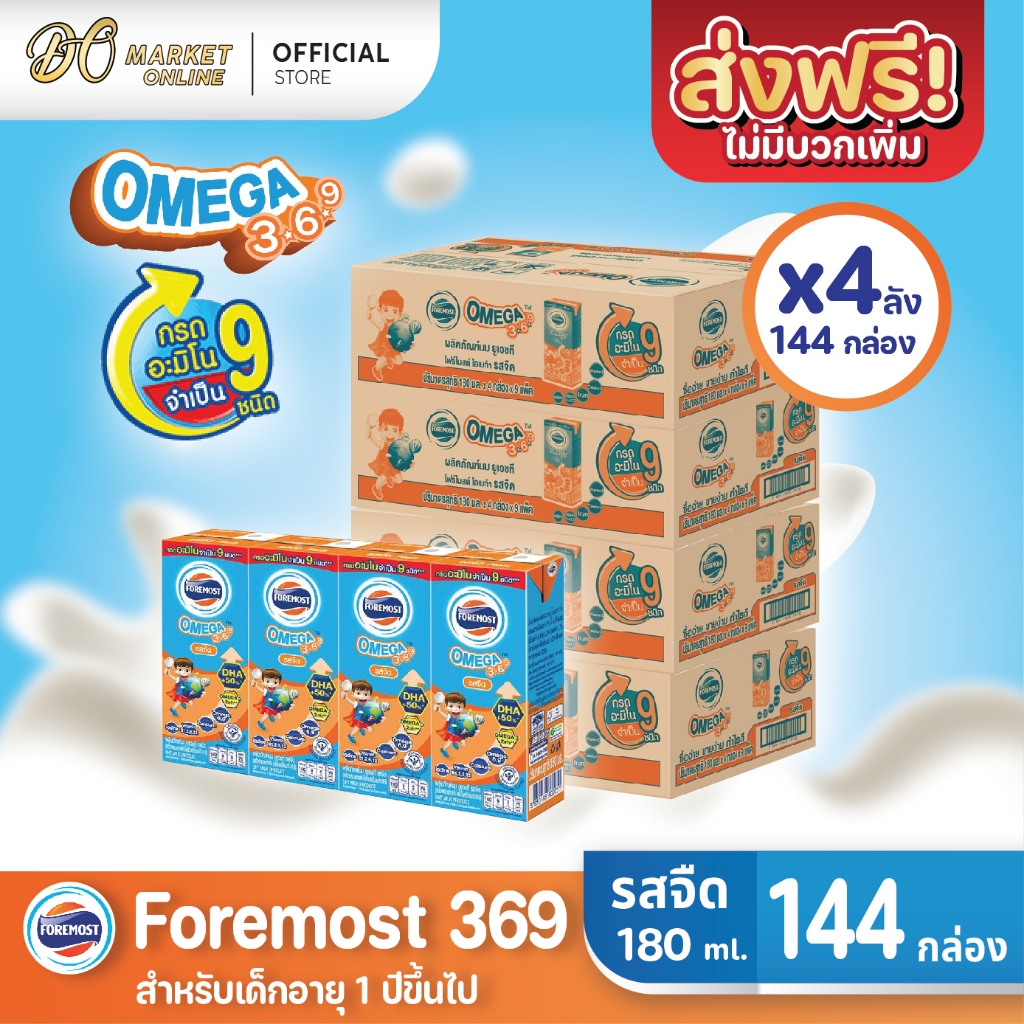 (เซ็ท4ลัง) โฟร์โมสต์ โอเมก้า 369 รสจืด FOREMOST OMEGA369 ขนาด 180มล. 4ลัง  รวม 144กล่อง